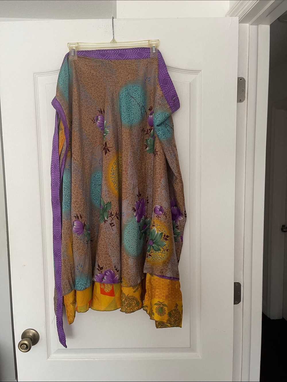 Bohemian Floral Maxi Skirt in Brown, Purple & Teal